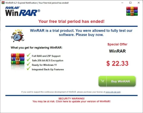 Your free trial period of WinRAR has ended!